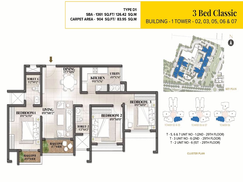 The Prestige City 3 BHK Apartment Floor Plan