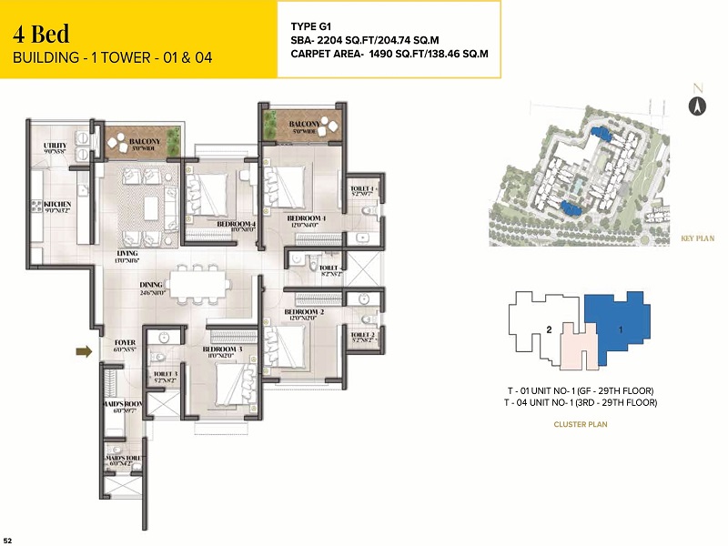 The Prestige City 4 BHK Apartment Floor Plan